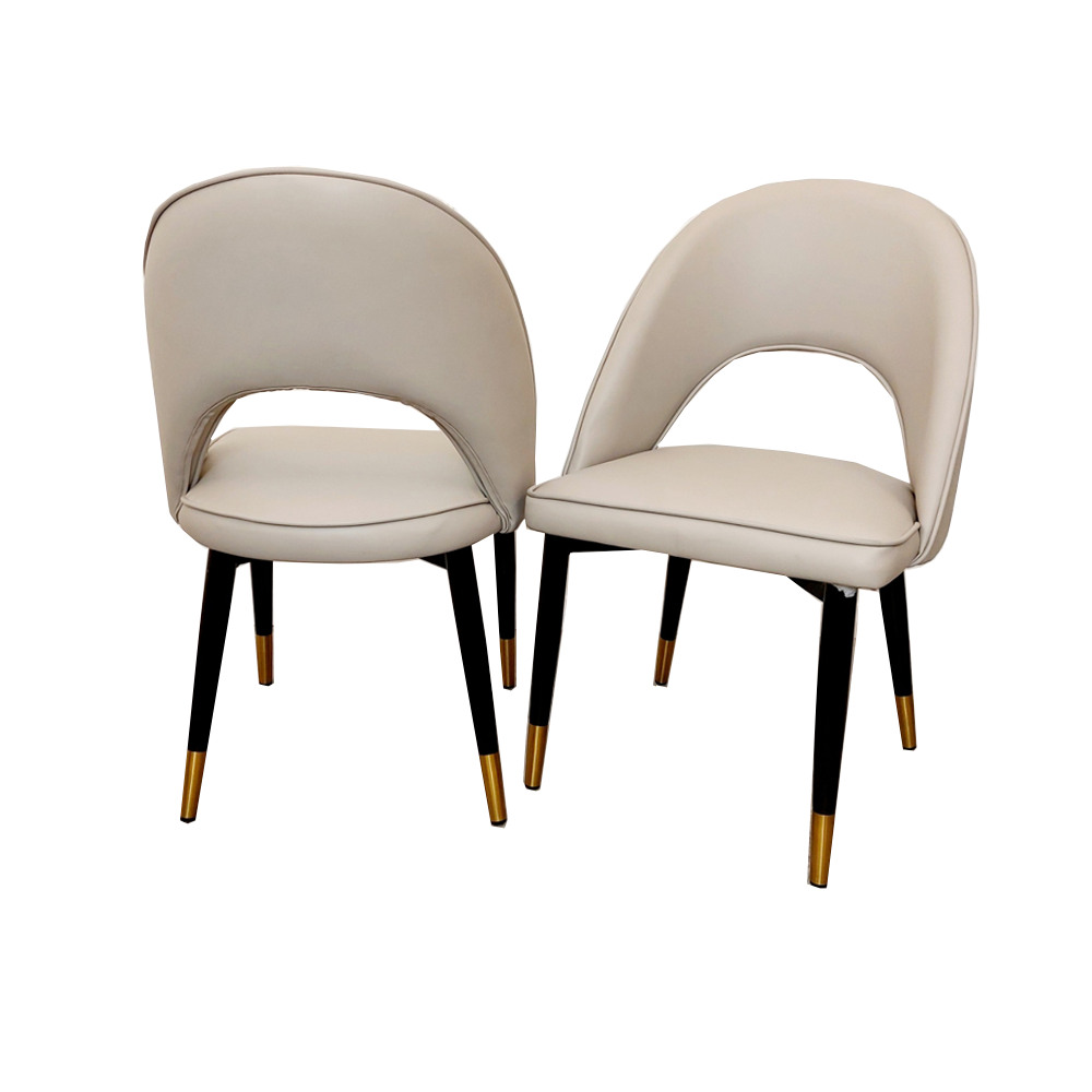 Astra Beige Leather Dining Chair Gold Tipped wooden Legs - Estelle Decor