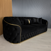 Ambassador Chesterfield Velvet Sofa with Gold or Silver Trim | Luxury Button Tufted Sofa | Handmade UK Living Room Furniture