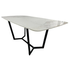 Jessica Ceramic White Fixed Top Dining Table Black Base