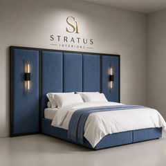Concordia Modern Wall Panel Upholstered Bed Frame with integrated Nightlight Headboard