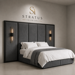 Concordia Modern Wall Panel Upholstered Bed Frame with integrated Nightlight Headboard