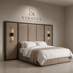 Concordia Modern Wall Panel Upholstered Bed Frame with integrated Nightlight Headboard