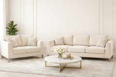 Elaine Velvet Sofa – Luxury Full Back Upholstered Sofa with Gold Legs