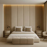 Floor to Ceiling Slatted Wall Panel Bed Frame – Contemporary Design