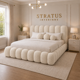 Cloud Teddy Bouclé Bed – Upholstered Bed with Optional Gas Lift Storage