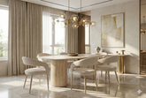 Olympia Cream Travertine Effect Dining Table with Fluted Pedestal Base