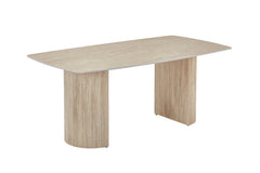 Olympia Cream Travertine Effect Dining Table with Fluted Pedestal Base