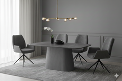 Sydney Grey Ceramic Effect Dining Table with Fluted Pedestal Base