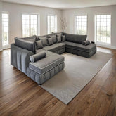 Oyster U Shape Open Ended Velvet Fabric Chaise Sofa