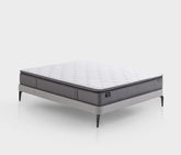 Luxury pillowtop mattress construction showing knitted fabric cover, wool comfort layer, foam support layers and Pro Pocket spring system with reinforced edge support