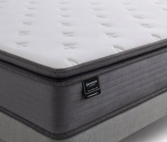 Luxury pillowtop mattress construction showing knitted fabric cover, wool comfort layer, foam support layers and Pro Pocket spring system with reinforced edge support