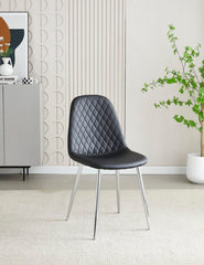Contemporary Black PU Dining Chair with Chrome Legs & Quilted Back