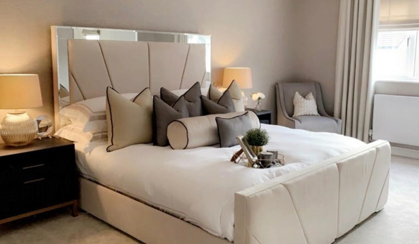 Knightsbridge Art Deco lined Mirrored Bed Frame - Estelle Decor