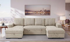 Como U Shape Sofa bed With Ottoman Storage Green Teal Grey Beige Boucle