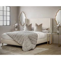 Teddy Boucle Fabric Luxurious Wing Back Elegant Bed Frame