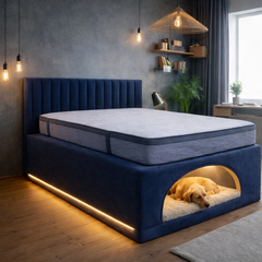 Modern Upholstered Bed Frame with Built-In Dog Bed - Pet-Friendly Platform Bed