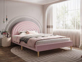 Arc Half moon Teddy Boucle bed in Grey and Pink Double