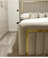Sultan Gold Border Bed | Luxurious Velvet Frame with Gold Detailing