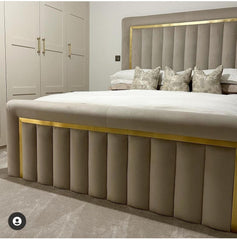 Sultan Gold Border Bed | Luxurious Velvet Frame with Gold Detailing