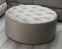 Round Chesterfield upholstered footstool Plush Velvet