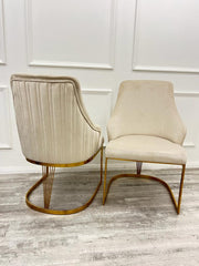 Chelmsford Beige Velvet Dining Chair silver and gold metal base