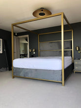 Metallic Four Poster Luxury Upholstered Bed gold chrome silver master bedroom
