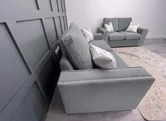 Eleanor Studded Velvet Large cushion Sofa Grey Silver Black