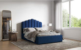 Shell Ottoman storage bed frame in Blue and Silver Velvet Double and Kingsize