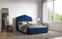 Shell Ottoman storage bed frame in Blue and Silver Velvet Double and Kingsize