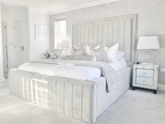 Nina Extra Tall Headboard Bed – Modern Lined Panel Design UK