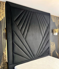 Coco Geometric Lined Velvet Upholstered Bed optional gas lift storage