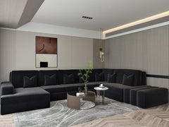 Amelia Linear U Shape Fabric Sofa Detachable Footstool