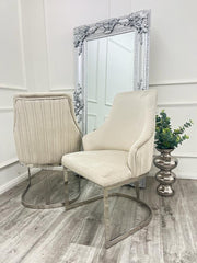 Chelmsford Beige Velvet Dining Chair silver and gold metal base