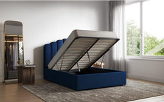 Shell Ottoman storage bed frame in Blue and Silver Velvet Double and Kingsize