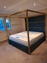 Metallic Four Poster Luxury Upholstered Bed gold chrome silver master bedroom