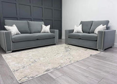 Eleanor Studded Velvet Large cushion Sofa Grey Silver Black