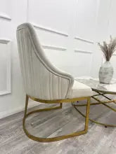 Chelmsford Beige Velvet Dining Chair silver and gold metal base