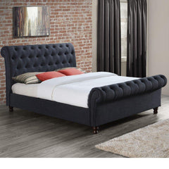 Regal Sleigh Bed frame roll top head and foot soft velvet