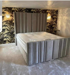 Felix Tall Lined Headboard Panel Bed frame optional gas lift storage