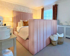 Lined TV Panel Bed | Modern Upholstered Frame with Built-In TV Lift