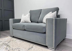 Eleanor Studded Velvet Large cushion Sofa Grey Silver Black