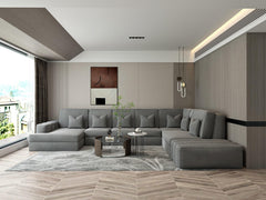 Amelia Linear U Shape Fabric Sofa Detachable Footstool