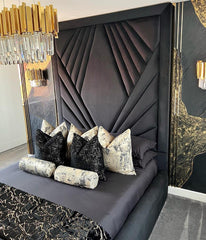 Coco Geometric Lined Velvet Upholstered Bed optional gas lift storage