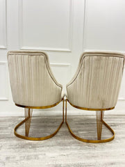 Chelmsford Beige Velvet Dining Chair silver and gold metal base