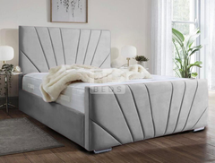 Windsor Diagonal Lined Art Deco Velvet Bed frame with Optional Gas lift storage