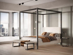 Stratus Four poster Teddy Boucle Fabric Metal Bed frame