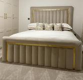 Sultan Gold Border Bed | Luxurious Velvet Frame with Gold Detailing