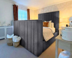 Lined TV Panel Bed | Modern Upholstered Frame with Built-In TV Lift