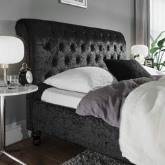 Regal Sleigh Bed frame roll top head and foot soft velvet