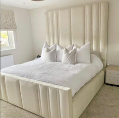 Felix Tall Lined Headboard Panel Bed frame optional gas lift storage